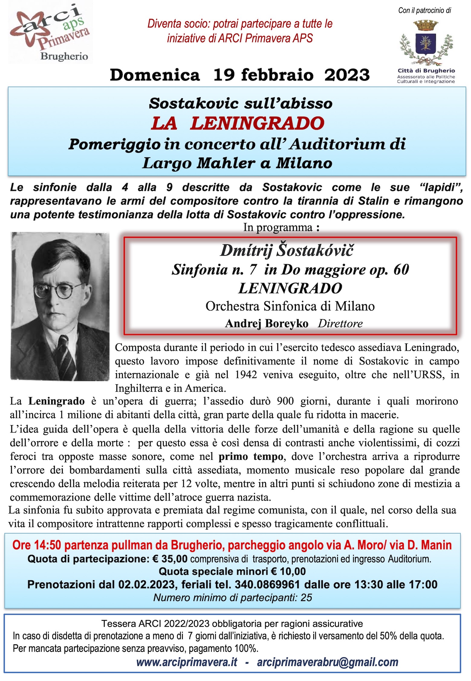 immagine Pomeriggio in concerto all’Auditorium di Largo Mahler con ARCI Brugherio