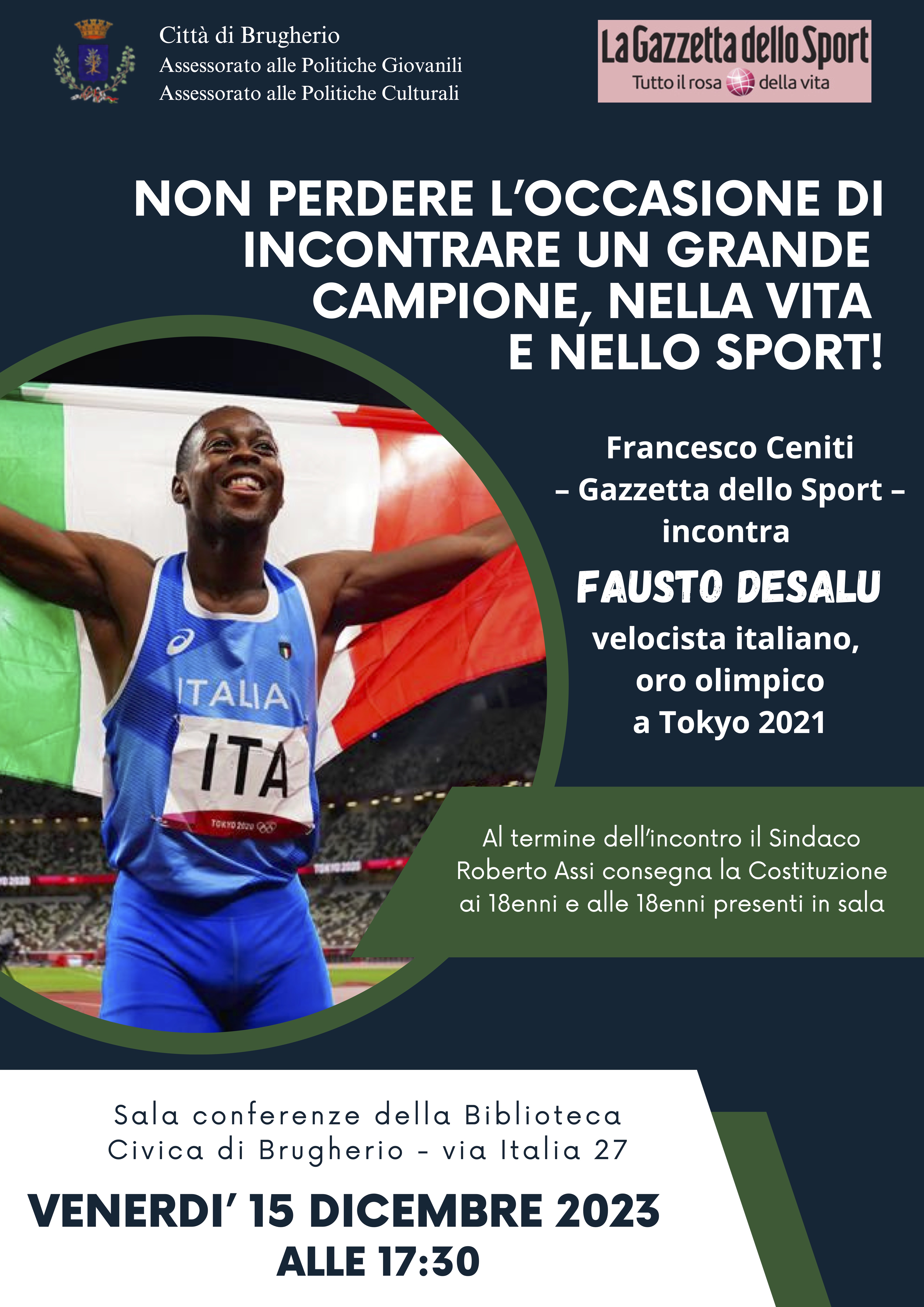 immagine Incontro con Fausto Desalu, velocista italiano, oro olimpico alla XXXII olimpiade di Tokyo
