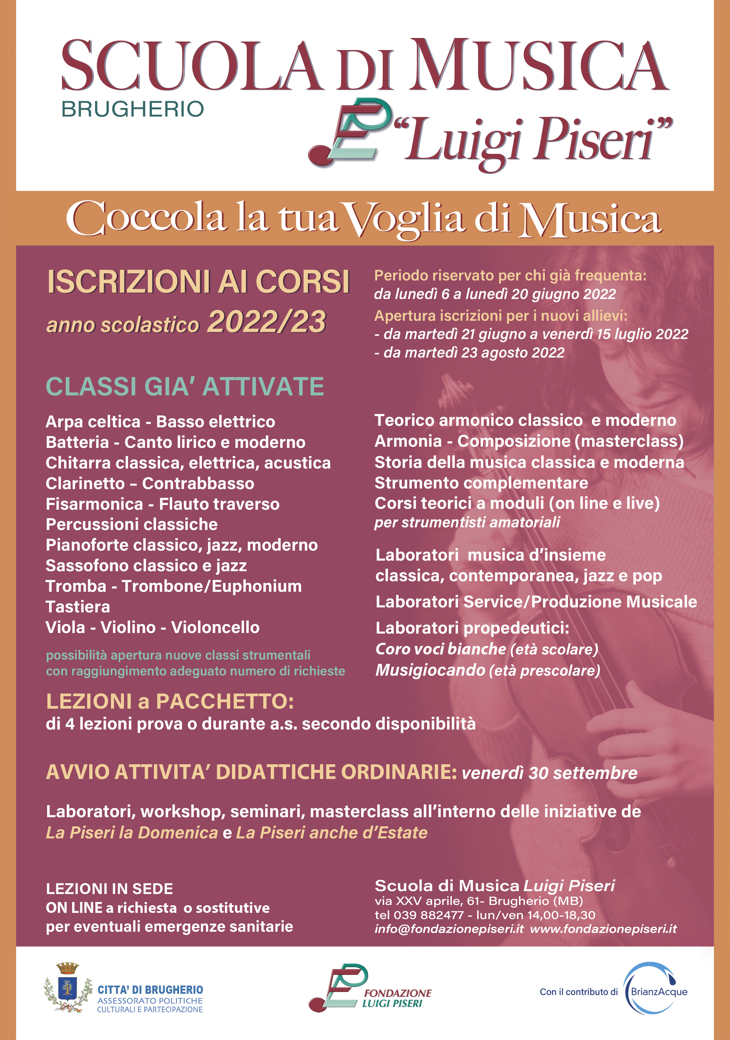 immagine Iscrizioni ai corsi della scuola di musica della Fondazione Piseri